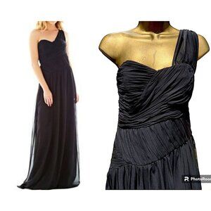 One Shoulder Chiffon Asymmetric Ruched Maxi Dress 4 Formal Wedding Prom HOCO